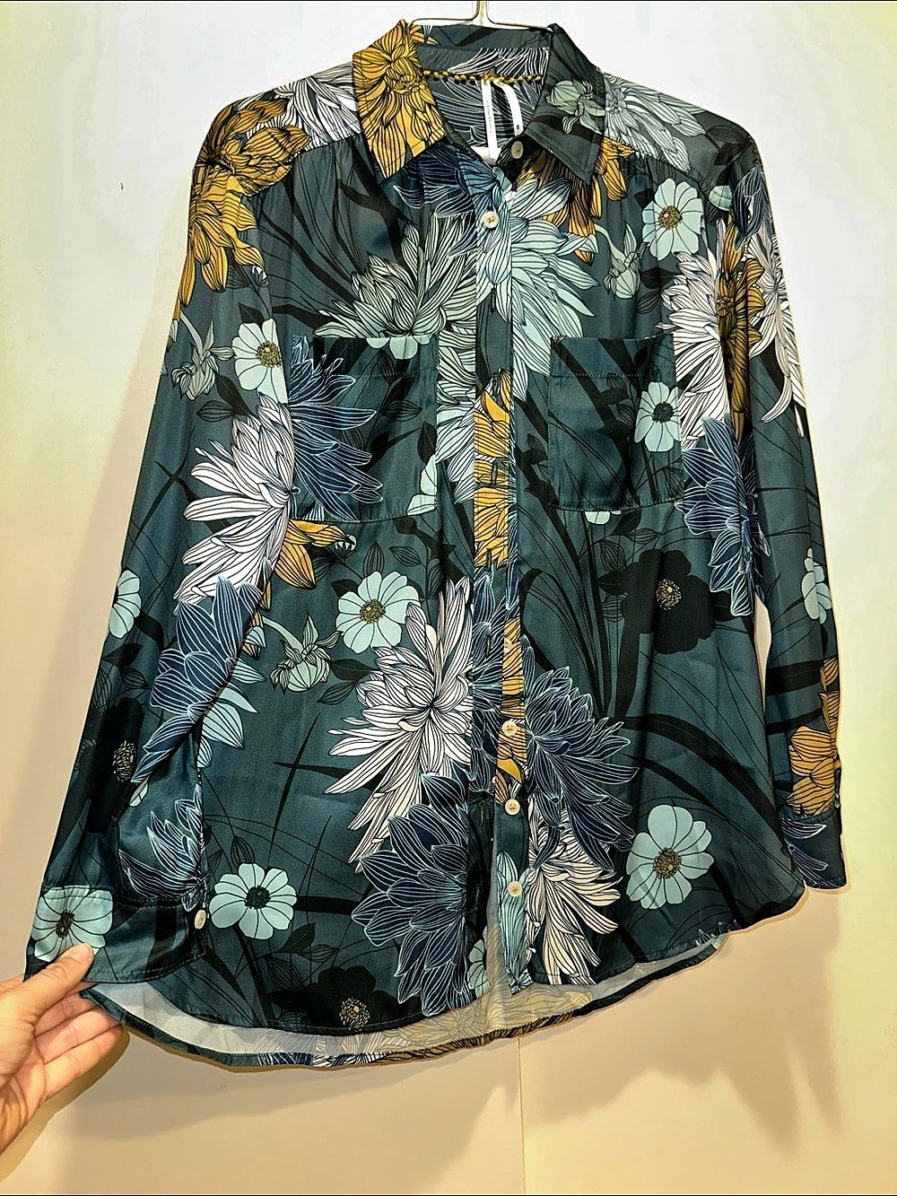 Anthropologie Floral Button Down Shirt in Green & Blue
